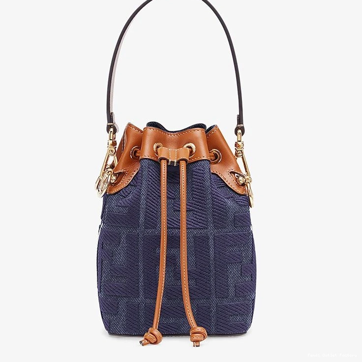 Cheap HOT In FF Fendi Bucket Mini Bag Canvas Tresor Mon Motif Blue 0821